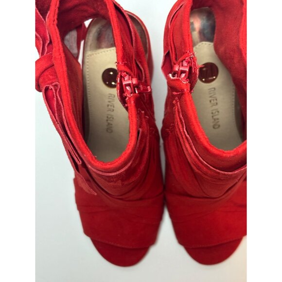 River Island Red Soft Suede block heel booties US size 7 - Picture 8 of 9